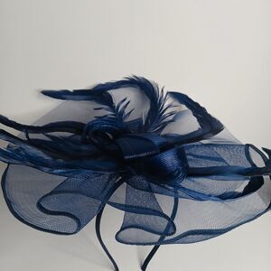 Blue Feather Mesh Fascinator Headband Hat for Wedding Tea Party Kentucky Derby